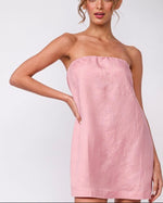 gorgeous pink strapless linen Aline mini dress