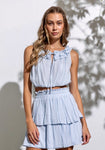 Amy ruffle top with tiered skirt set - baby blue