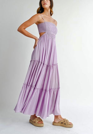 Lavender tiered maxi cutout dress