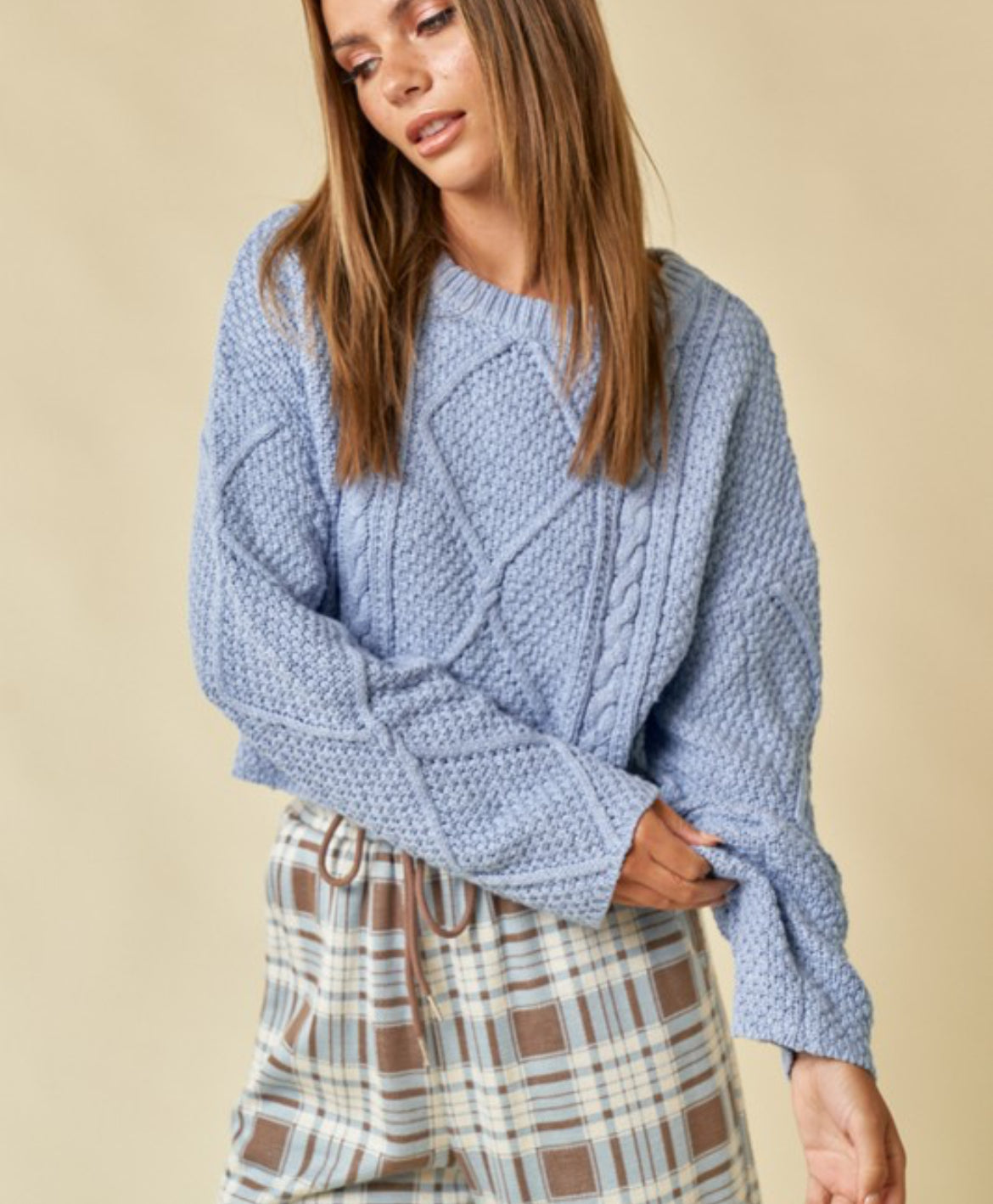 Blue cable knit crop sweater