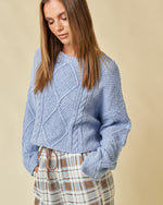 Blue cable knit crop sweater