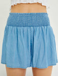 Tencel blue shorts- smocked waist