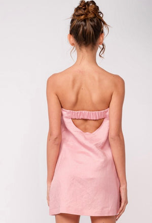 gorgeous pink strapless linen Aline mini dress