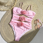 pink rosette one piece swimsuit