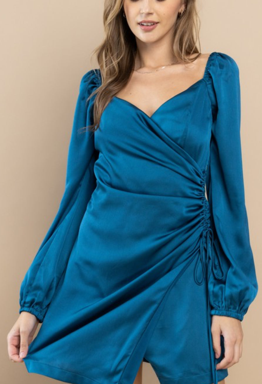 Gem blue over lap shirting long sleeve dress