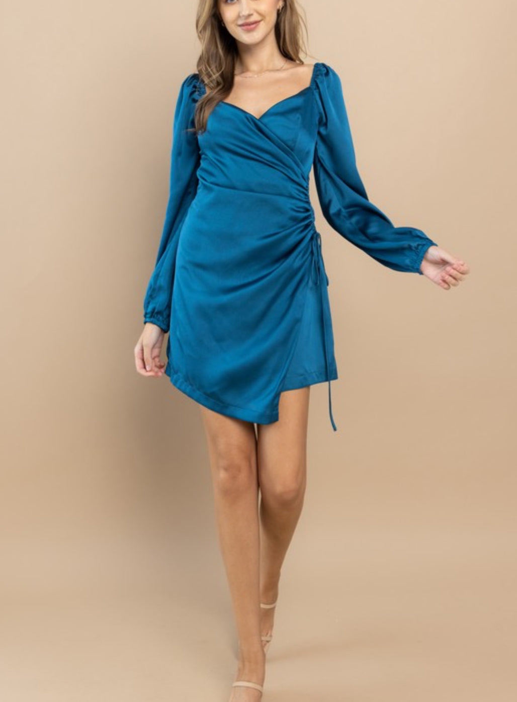 Gem blue over lap shirting long sleeve dress