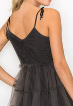 Mesh layer tiered dusty black dress