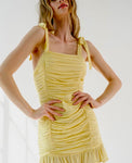 Alaia yellow shoulder tie ruched mini dress