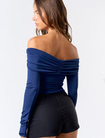 Midnight blue off shoulder long sleeve top