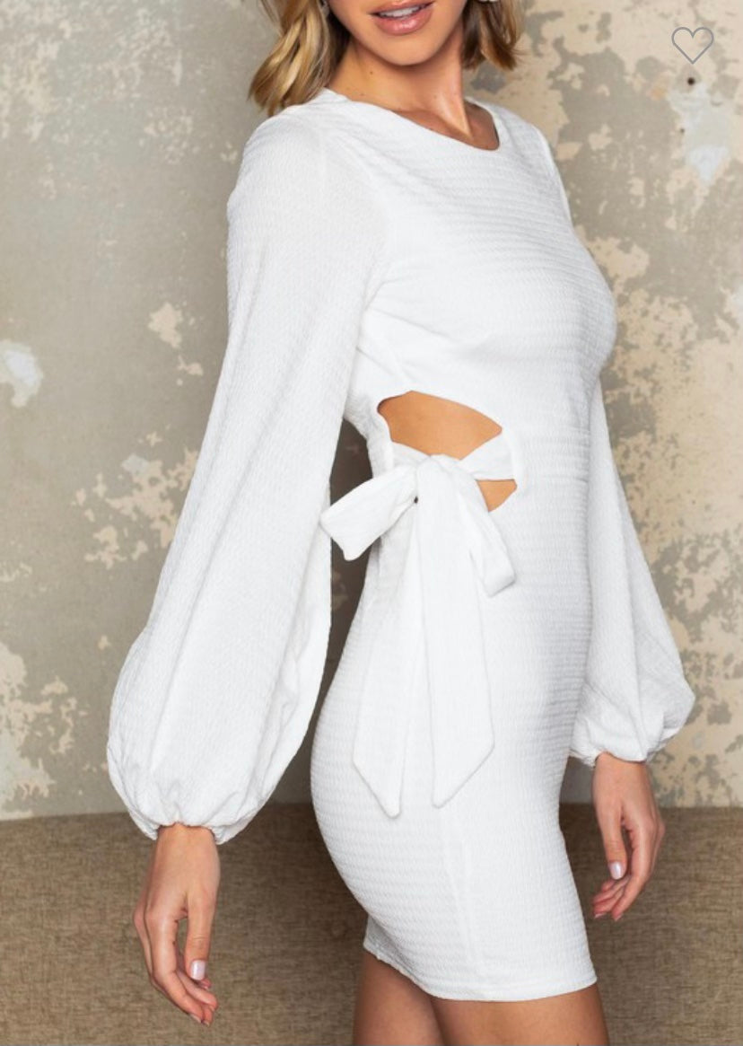 Ana dress -white -long sleeve- side cutout