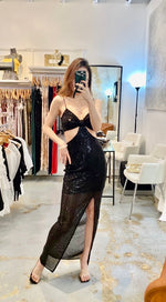 Giselle black sequined cutout formal dress